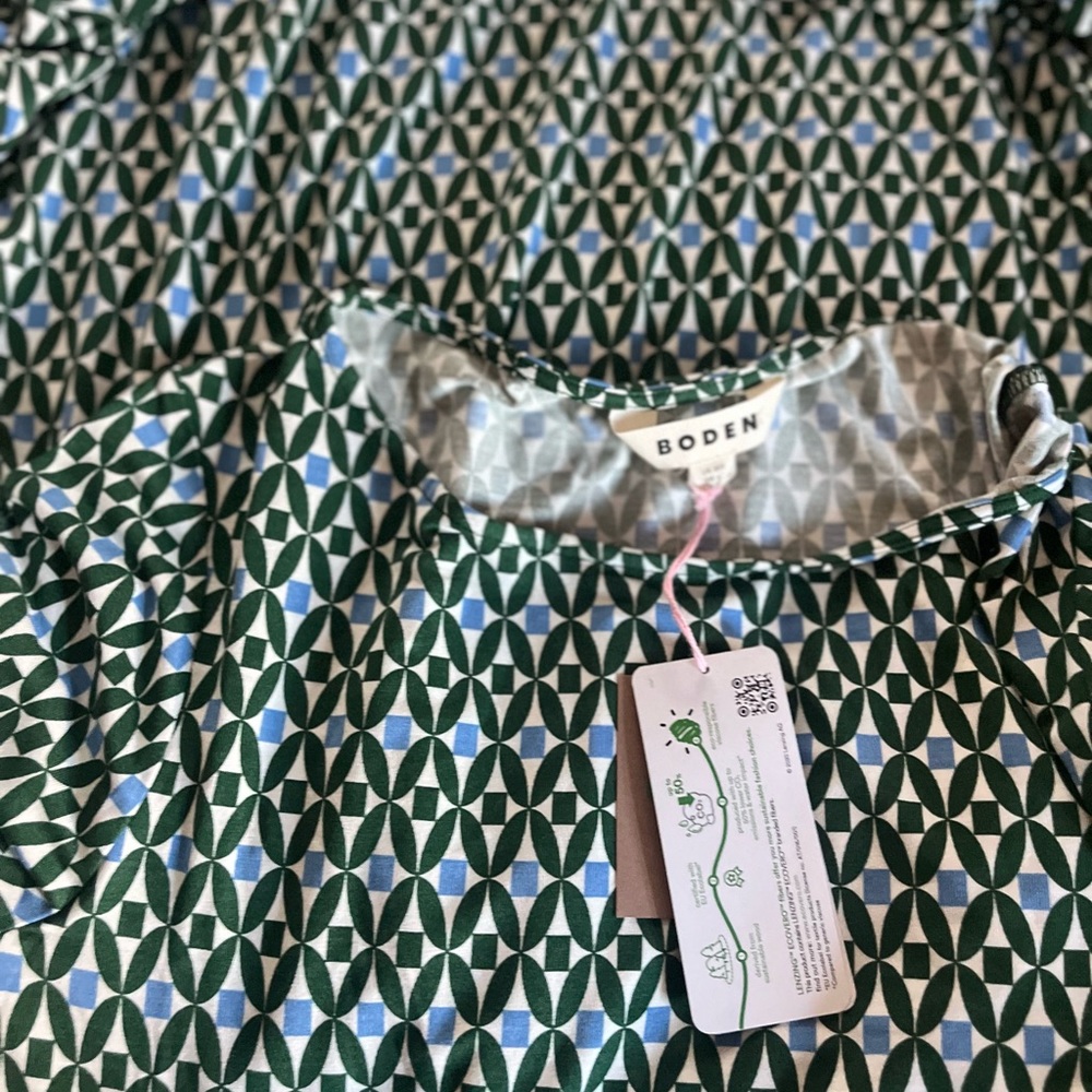 Boden Amelie Long Sleeve Dress in Pine Diamond Trellis Size 6 - Picture 6 of 8